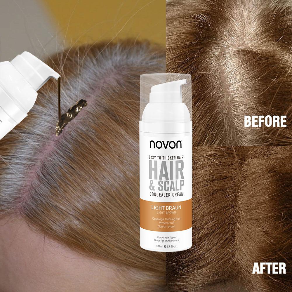 Novon Hair & Scalp Concealer krem maskujący przerzedzone włosy i skórę głowy JASNO BRĄZOWY (LIGHT BRAUN) - obrazek 2