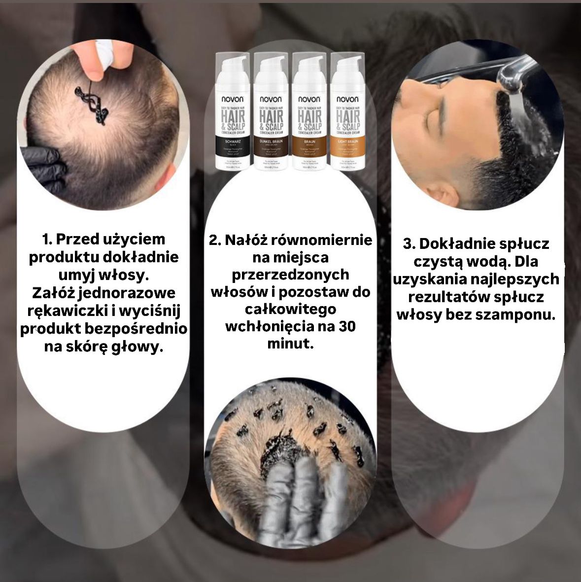Novon Hair & Scalp Concealer krem maskujący przerzedzone włosy i skórę głowy BRĄZOWY (BRAUN) - obrazek 2